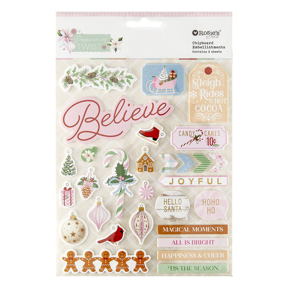 Rosie's Studio Peppermint Twist Chipboard Stickers
