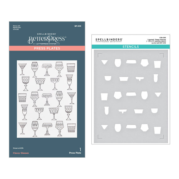 Layered Classy Glasses Press Plate & Stencil Bundle