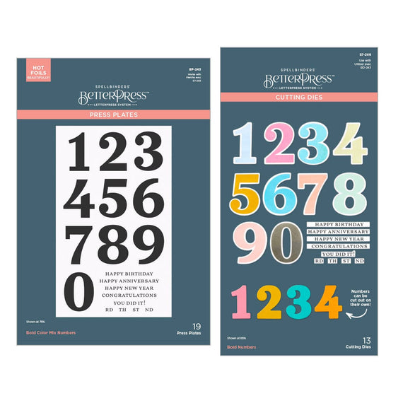 Bold Color Mix Numbers BetterPress Plates and Die Bundle