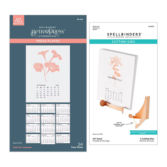 2025 DIY Calendar Press Plates and DIY Easel BetterPress Dies Bundle from the Florals Through the Year Collection