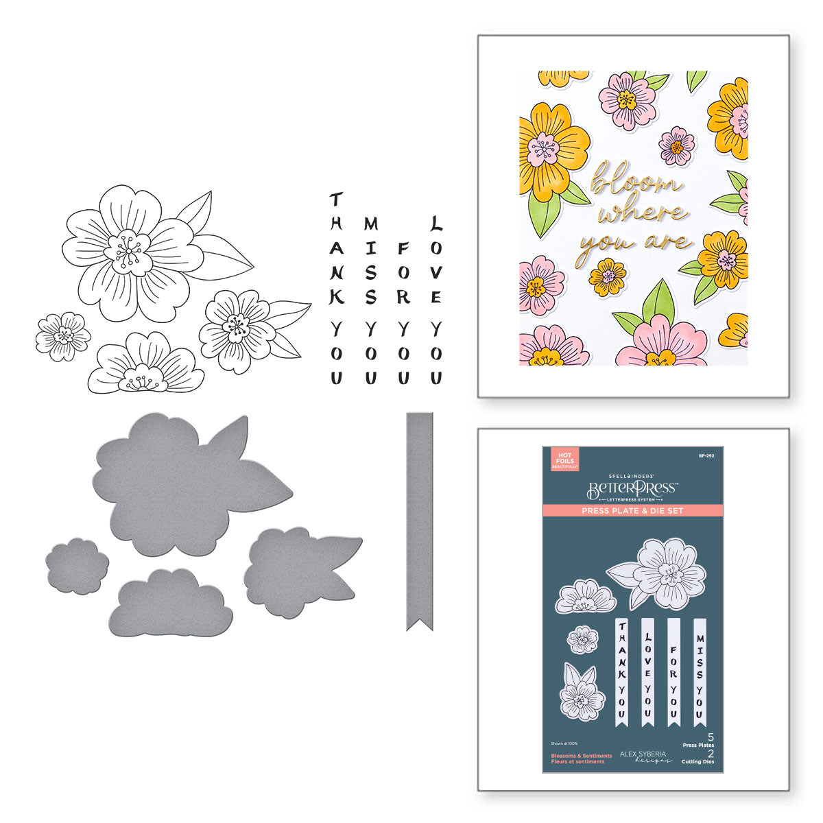 Mdf Spring Vert Sentiment Blossoms & Sentiments BetterPress Plate & Die Set from the Spring in ...