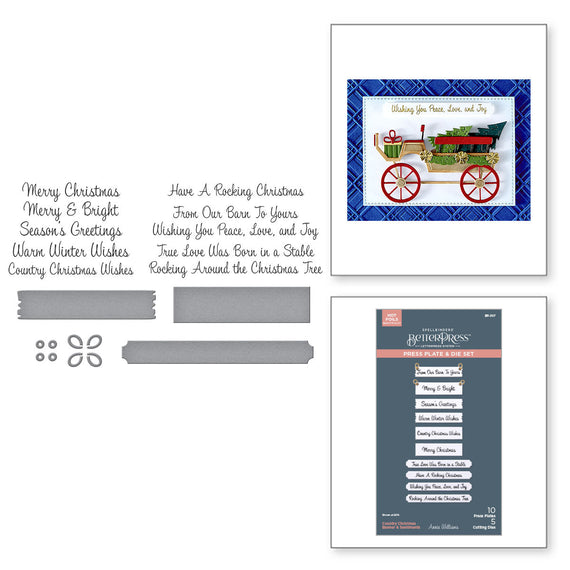 Country Christmas Banner & Sentiments Press Plate & Die Set by Annie Williams