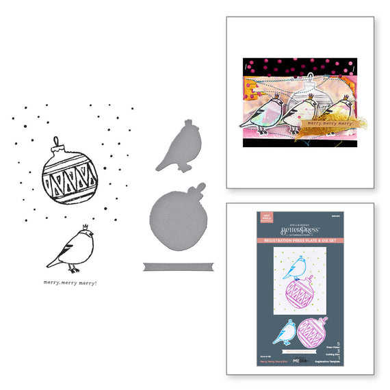 Merry, Merry, Merry Bird Registration Press Plate & Die Set by Dina Wakley