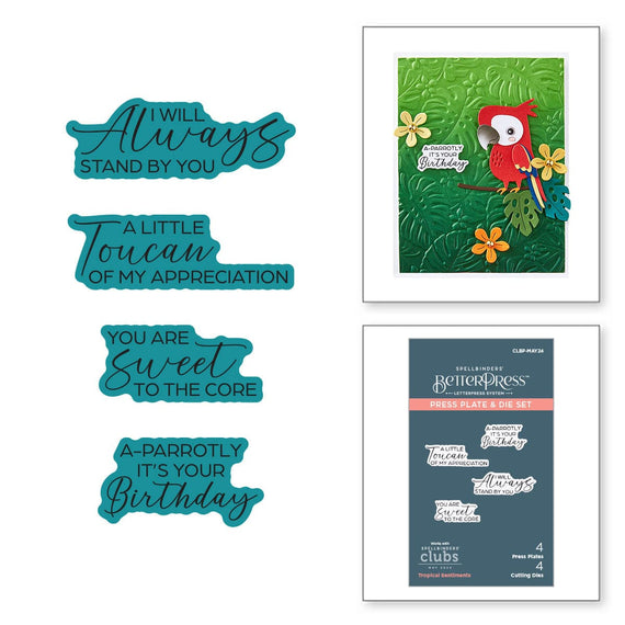 Deluxe Caboodle Bonus - Tropical Sentiments Press Plate & Die Set - Coordinating May 2024 BetterPress Plate of the Month Club