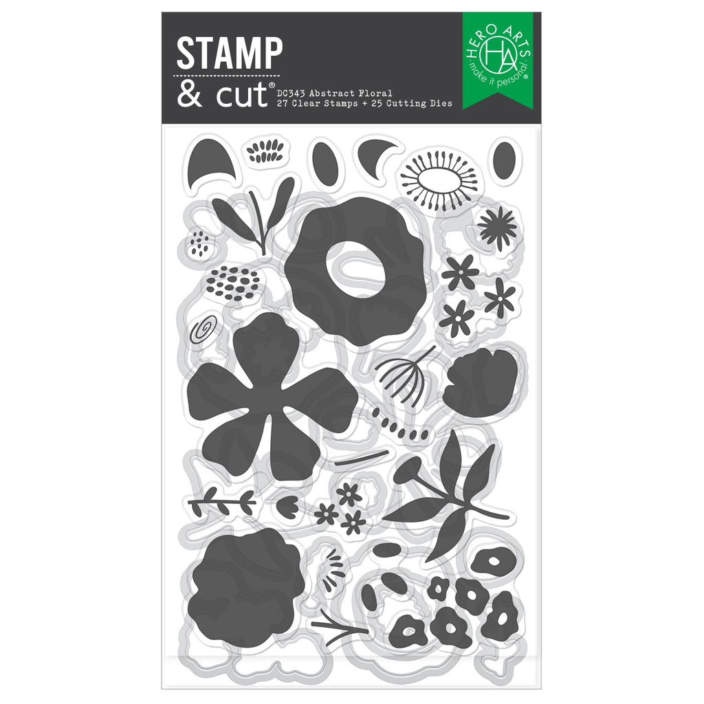 Clear stamp set with abstract floral designs on a white background