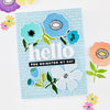 Card with colorful flowers and text on a light blue background