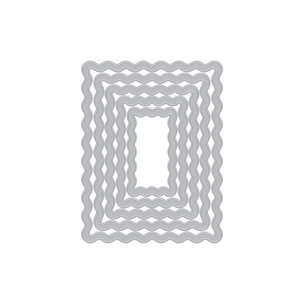 Set of metal die cut shapes with wavy border design on a white background