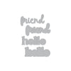 Set of metal dies of words 'friend' and 'hello.'