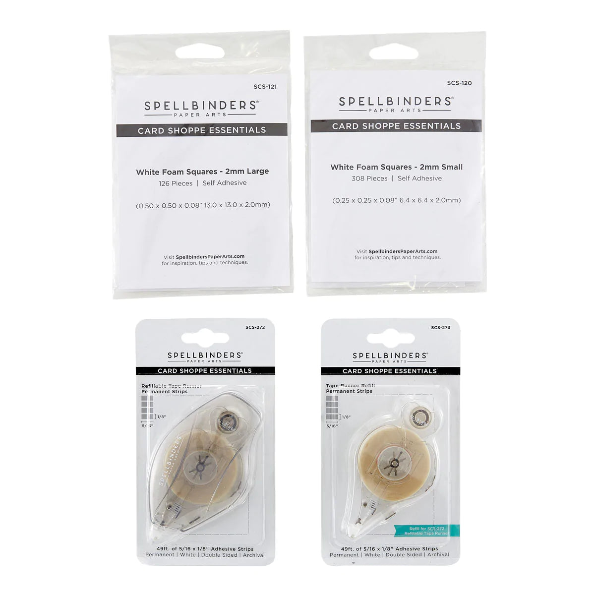 Adhesives Bundle - Tape Runner, Refill Strips, Small & Medium White Foam Squares