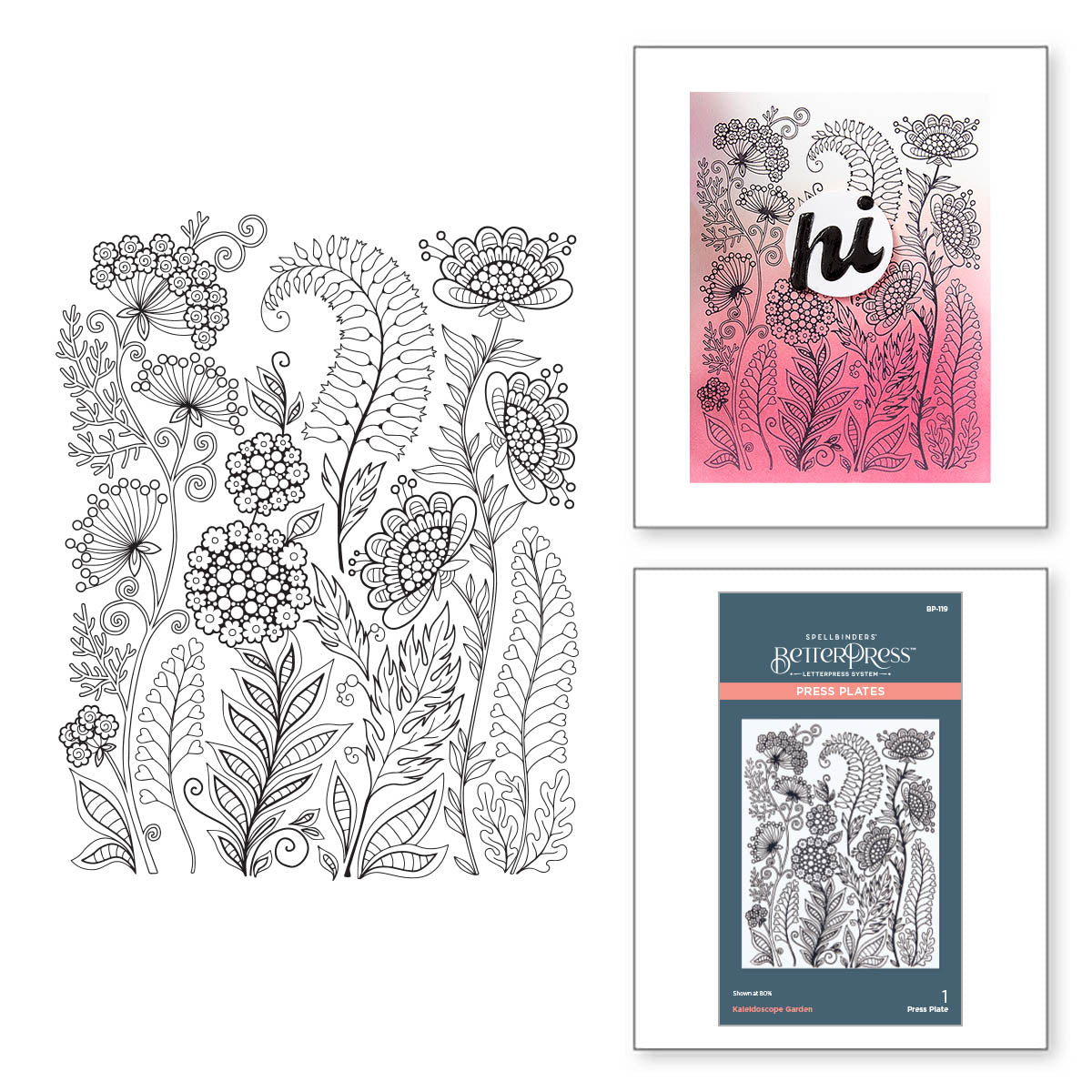 Spellbinders BP-125 Press Plate "Floral B & Sentiment" - Letterpress-Schablone Für Kartenbasteln