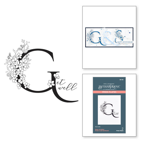 Floral G and Sentiment Press Plate from the Every Occasion Floral Alphabet Collection