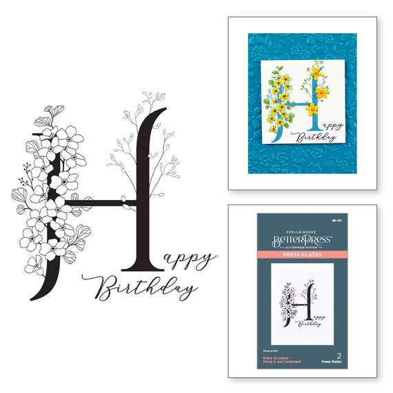Floral H and Sentiment Press Plate
