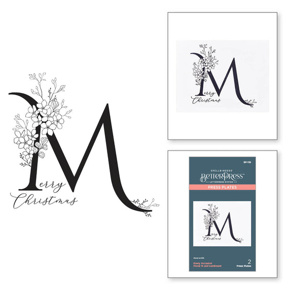 Floral M and Sentiment Press Plate