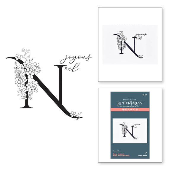 Floral N and Sentiment Press Plate