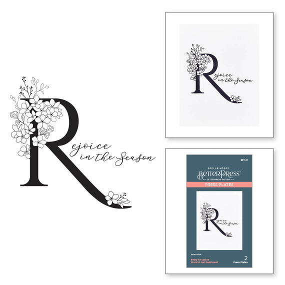 Floral R and Sentiment Press Plate