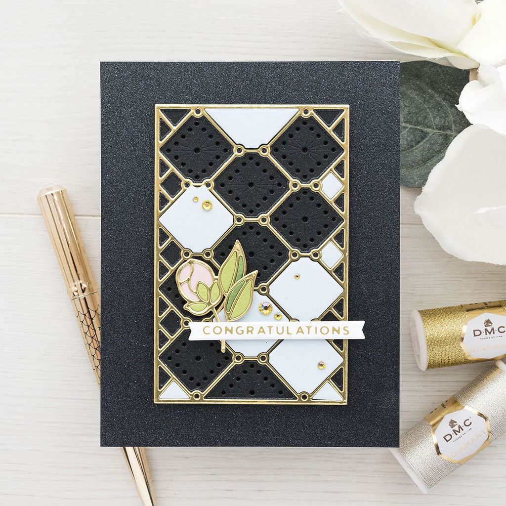 Layered Stitch Background - Large Die of the Month (DOML-DEC21) project black background lifestyle image.