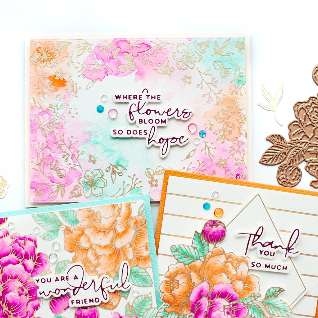 Blooming Floral Background Glimmer Hot Foil Plate & Die Set from Yana's Blooming Birthday Collection (GLP-252) Project Example 2