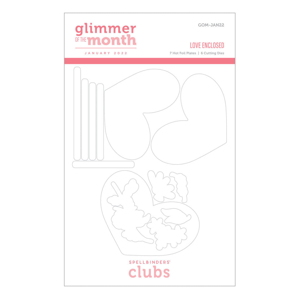 Love Enclosed - Glimmer Hot Foil Kit of the Month (Plates Only) (GOM-JAN22) packaging outline. 