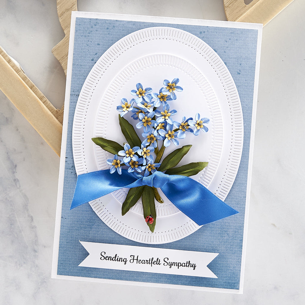 Through the Garden Gate Sentiments Clear Stamp Set from the Through the Garden Gate Collection by Susan Tierney-Cockburn (STP-108) Sending Heartfelt Sympathy with Forget me not. 