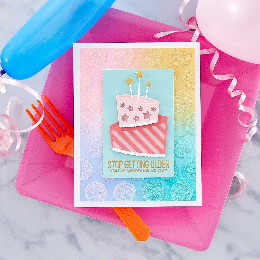 Topsy Turvy Cake Etched Dies from the Birthday Celebrations Collection (S6-195) two layer cake