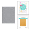 Sun Rays Embossing Folder (SES-021) Combo Image with Colorization, Packaging, and Project.